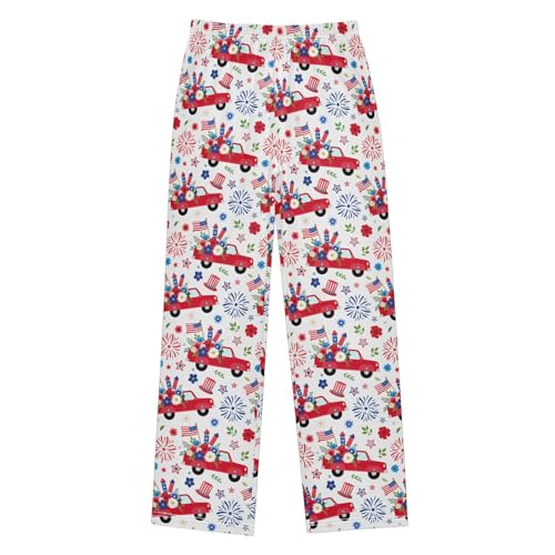 ZZXXB American Patriotic Day Car and Fireworks Boys Long Pants Soft Trousers Kids Lounge Bottoms with Pockets S-XL