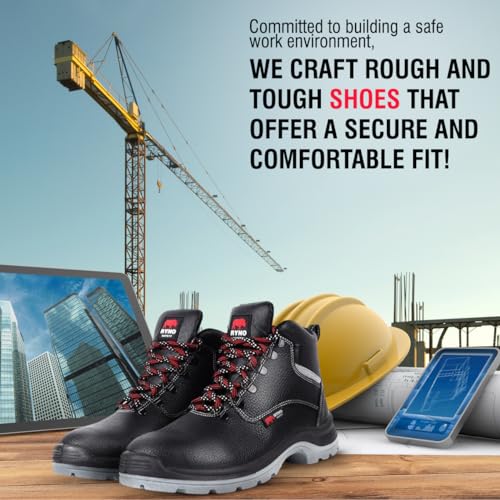 Image of Dubrovnik Black Safety Shoes for Men | High Cut Genuine Leather Safety Shoes Light Weight, Ankle Length | Multi-Purpose Footwear | BIS Industrial Safety Shoe with Steel Toe Cap