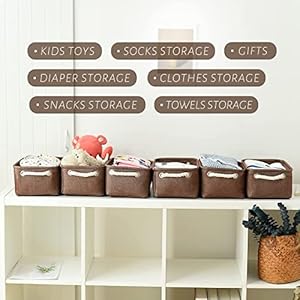 TheWarmHome Storage Basket for Organizing - 12x8x5 inch Small 6 Pack Collapsible Storage Bin for Shelves with Handles, Canves Storage Box for Cloth Closet Organizer Gift Toy (Brown) TheWarmHome Storage Basket for Organizing 12x8x5 inch Small 6 Pack Collapsible Storage Bin for Shelves with Handles Canves Storage Box for Cloth Closet Organizer Gift Toy Brown