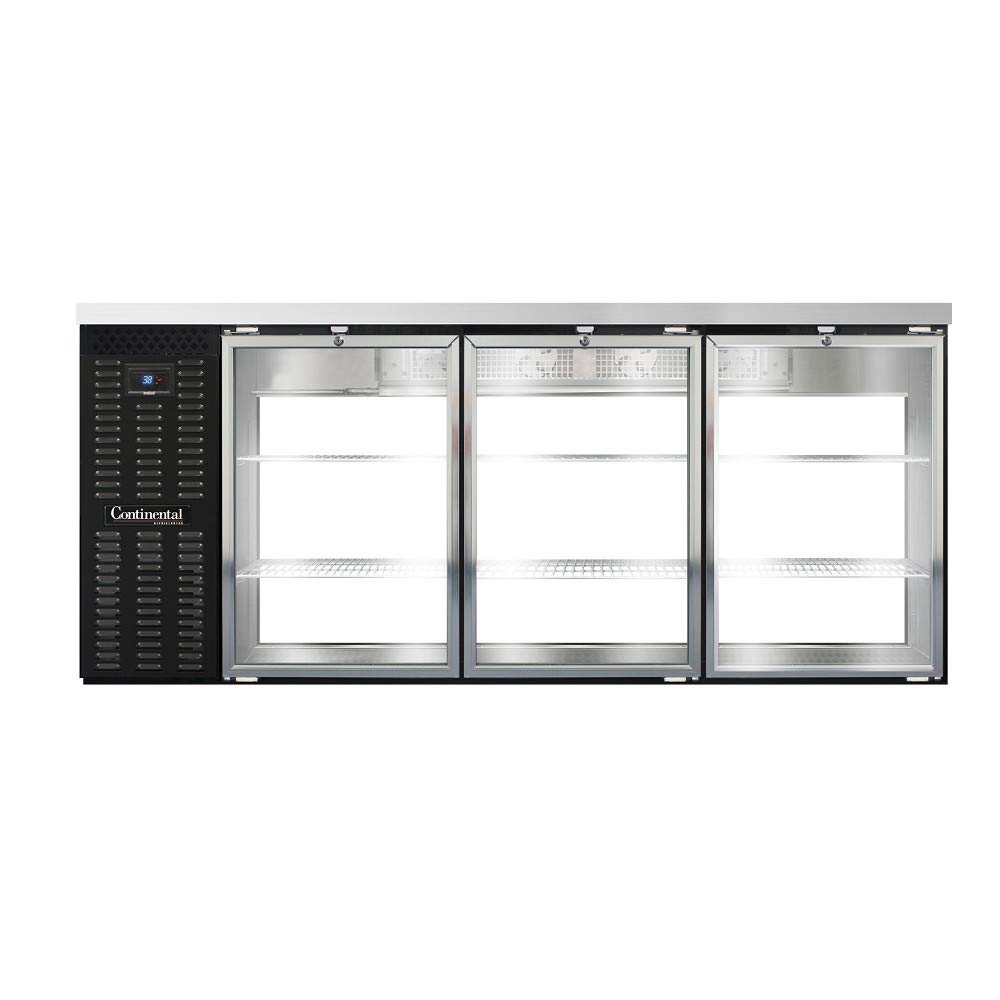 BBC79S-GD-PT Three Section Glass Door Refrigerated Pass-Thru Back Bar Cooler by Continental Refrigerator – Commercial Grade