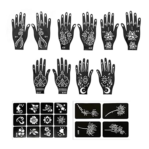 10 plantillas de tatuaje de mano y 2 plantillas de tatuaje pequeñas, semipermanentes, plantillas huecas, plantilla de tatuaje temporal,patrones de plantillas de tatuaje ahuecados