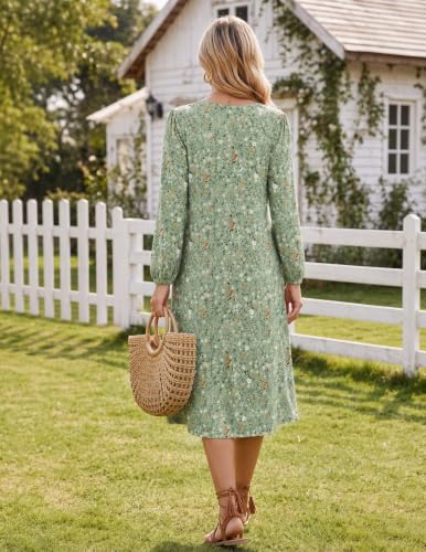Image of Zeagoo Fall Dresses for Women Long Sleeve Midi Dress Casual A Line Dresses 2026 Pleated Flare Dress with Pockets