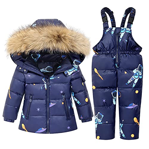 ZOEREA Kinder Bekleidungsset Junge Mädchen Süß Schneeanzug mit Kaputze Daunenjacke + Daunenhose 2tlg Verdickte Skianzug Winterjacke Dunkelblau, Etikett 110 Cover