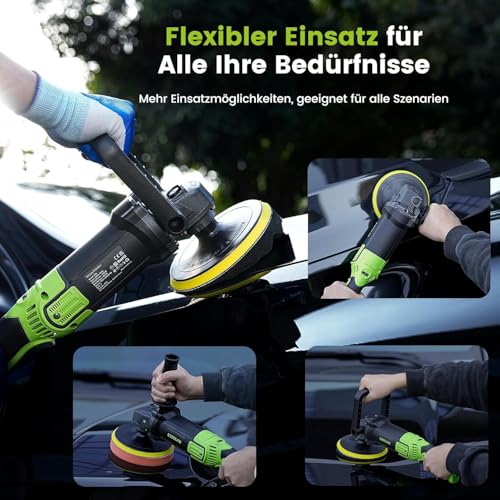 ETOOLAB Upgrade Auto Poliermaschine [2025 Verbessert] 1300W, 7 Variable Geschwindigkeit, 22 tlg, Poliermaschine Set mit 152/178mm Polierpad, für Auto Boot KFZ