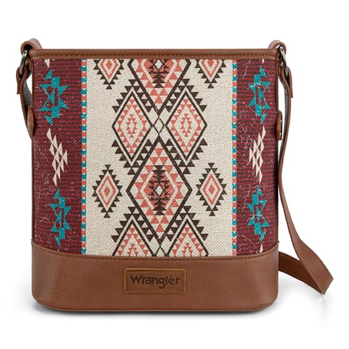 Image of Wrangler Aztec Crossbody Bags for Women Southwestern Print Canvas Shoulder Purse with Distressed Look and Adjustable Strap