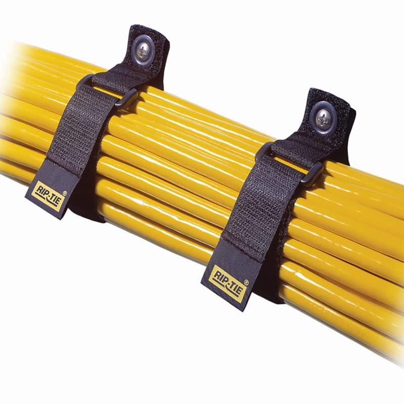 Rip-TieRIP-TIE 1" Wide Eyelet CinchStrap-EG w/ 1x Brass Mounting Grommet - Size 1" x 22", Max Cable Bundle 6.25" Dia., Hook Loop Fastener, 10-Pack, Black