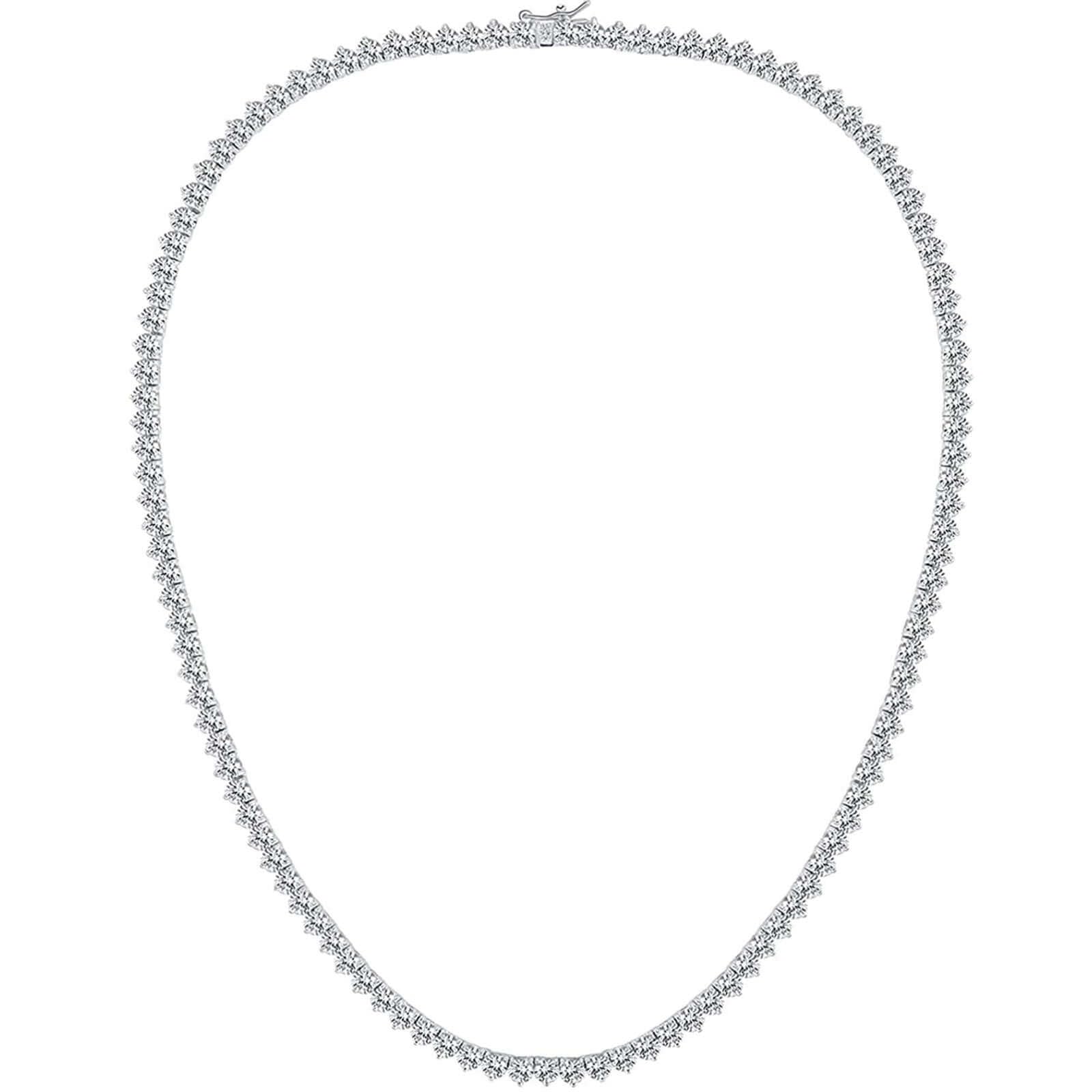 Gemsme4mm Tennis Necklaces for Women - 3 Prong 18K White Gold Plated Round Cubic Zirconia Classic diamond Tennis Chain, Tennis Necklace for Women and Men, Size 16/18/20/22/24 inch