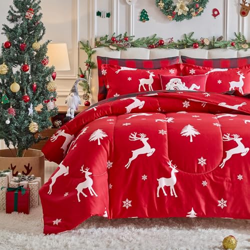 Flysheep-Christmas-Comforter-Set-3-Pieces-Queen-Size-88x88-inches-White-Deer-and-Snowflake-on-Red-Xmas-Holiday-Pattern-Design-Soft-Microfiber-Lightweight-Bedding-Sets-for-All-Season Flysheep Christmas Comforter Set 3 Pieces Queen Size 88×88 inches White Deer and Snowflake on Red Xmas Holiday Pattern Design Soft Microfiber Lightweight Bedding Sets for All Season