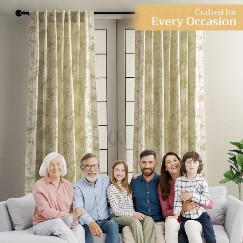 Image of Maison d' Hermine Curtains for Living Room 100% Cotton 50 inchx84 inch (Pack of 1) | 84 inches long Light Filtering Toile Curtains for Windows with Rod and Loop Pockets - Paradise - Sage