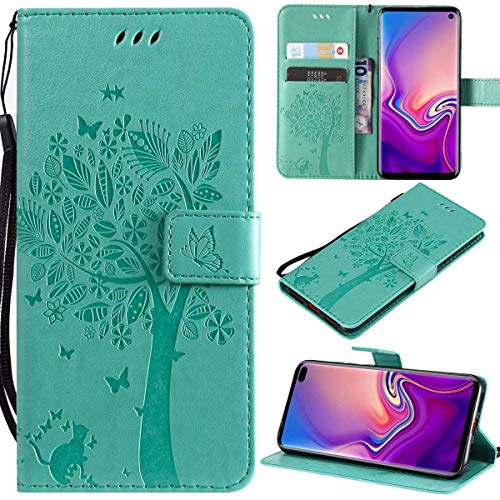 Kihying Cuero Funda para Motorola Moto E6 Plus Funda Cáscara Tapa del tirón Billetera Soporte y Ranura para Tarjeta (Verde - KHT02)