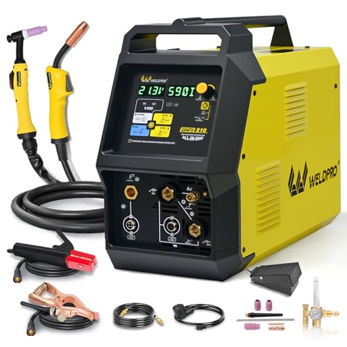 Weldpro Omni210 MIG Welder 200A Multi-Process Welder 110V/220V,Synergic MIG/Flux Core/Stick/Spool Gun/AC/DC HF TIG with Pulse,6-in-1 Frequency Control Welding Machine with Standard TIG Torch,VRD