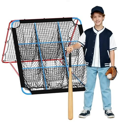 Baseball-Rückprallnetz mit 9 Zieltaschen & verstellbaren Winkeln – Vielseitiges Trainingsnetz für Fußball, Volleyball, Basketball, Lacrosse und weitere Ballsportarten