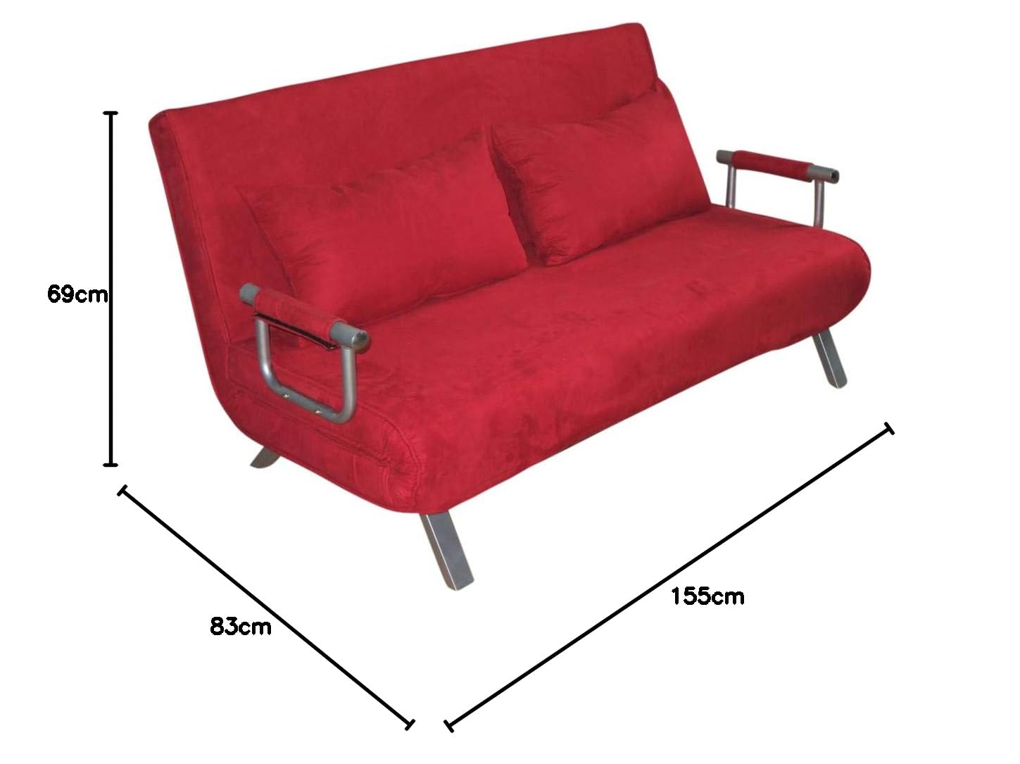 ITALFROM - Divano Letto 2 Posti (153x69x82cm) Divano Letto Matrimoniale Salvaspazio a Scomparsa, Due Posti con Telaio Solido in Acciaio con Imbottitura Comoda (Rosso)