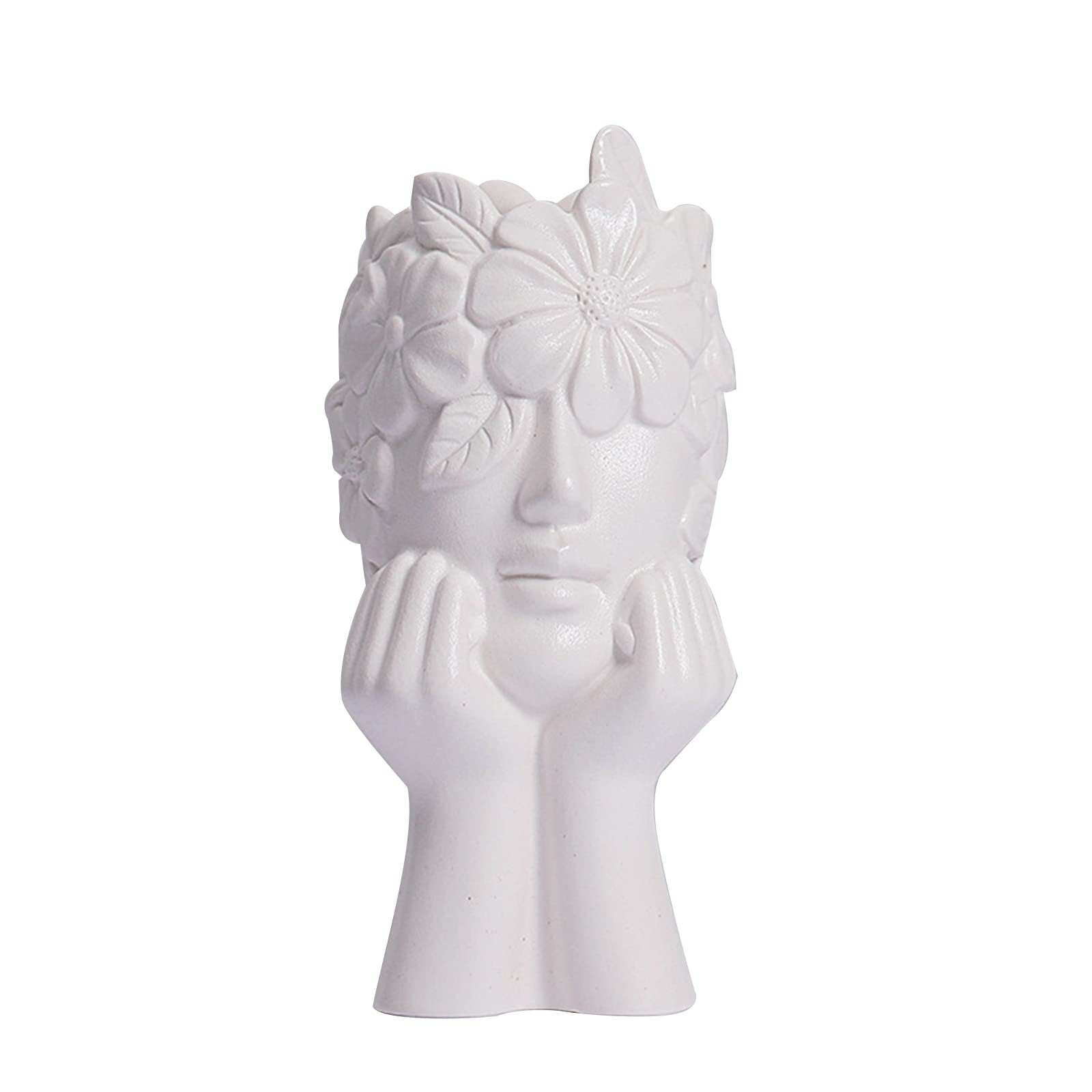 Pcscevcr Ceramic Flower Vase, Female Form Head Face Vase, Modern Ladies Body Statue Art Vase, Tabletop Ornament, for Home Living Room Office Decor (D)