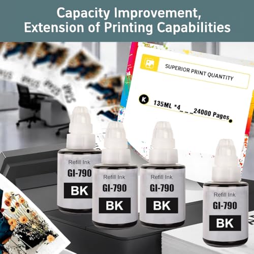 Image of KOSH Refill Ink Compatible for Canon G Series G1000 G1010 G2000 G2002 G2010 G2012 G3000 Printers (4, Black Pack of 4)