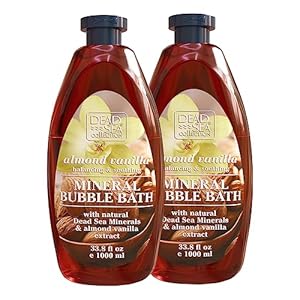 Dead Sea Collection Bubble Bath with Almond Vanilla for Women and Men – Sweet Almond Oil and Dead Sea Salt – Nourishing and Moisturizing Skin – Pack of 2 (67.6 fl.oz)