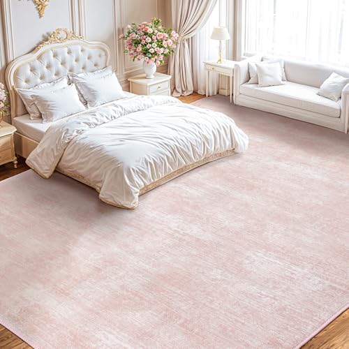 Washable Rug 10x14 Area Rugs for Living Room - Stain Resistant Non-Slip Backing Boho Rug for Bedroom,Durable & Ultra-Thin Vintage Large Area Rug(10x14,Pink)