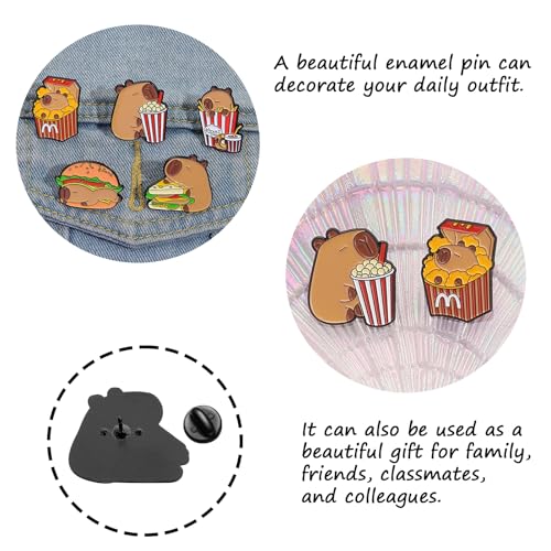 Image of 5Pcs Cartoon Capybara pin, Cute Animal Enamel Pin, Birthday Cake Donut Coffee Corn Roll Lapel Pin Alloy Backpack Pin Enamel Badge Suitable for Daily Decoration Clothes Sweater Hat Bag Collection Party Gift