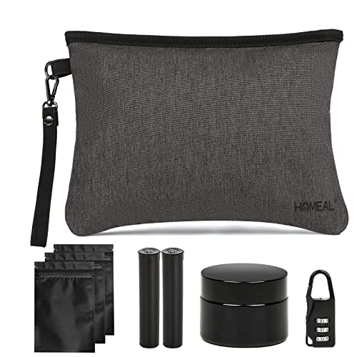 Homeal Smell Proof Bag, Smell Proof Container, Smell Proof Stash Bag, Odor Proof Pouch, Stash Storage Kit (Black)