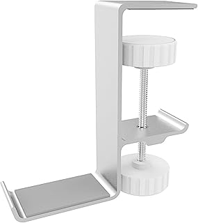 Lvjkes Headphone Hanger, Headphone Hook, Headphone Hanger Headset Holder, Universal Aluminum Alloy Gaming Headphone Stand Under Desk Hanger Hook Clamp, Multi-Function Headphone Bracket Mount, Silver