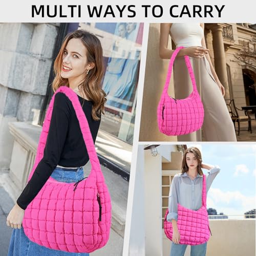 Image of Puffer Quilted Shoulder Bag Large Puffer Tote Bag for Women,Hobo Quilted Tote Bag Crossbody Shoulder Handbags Puff Purse