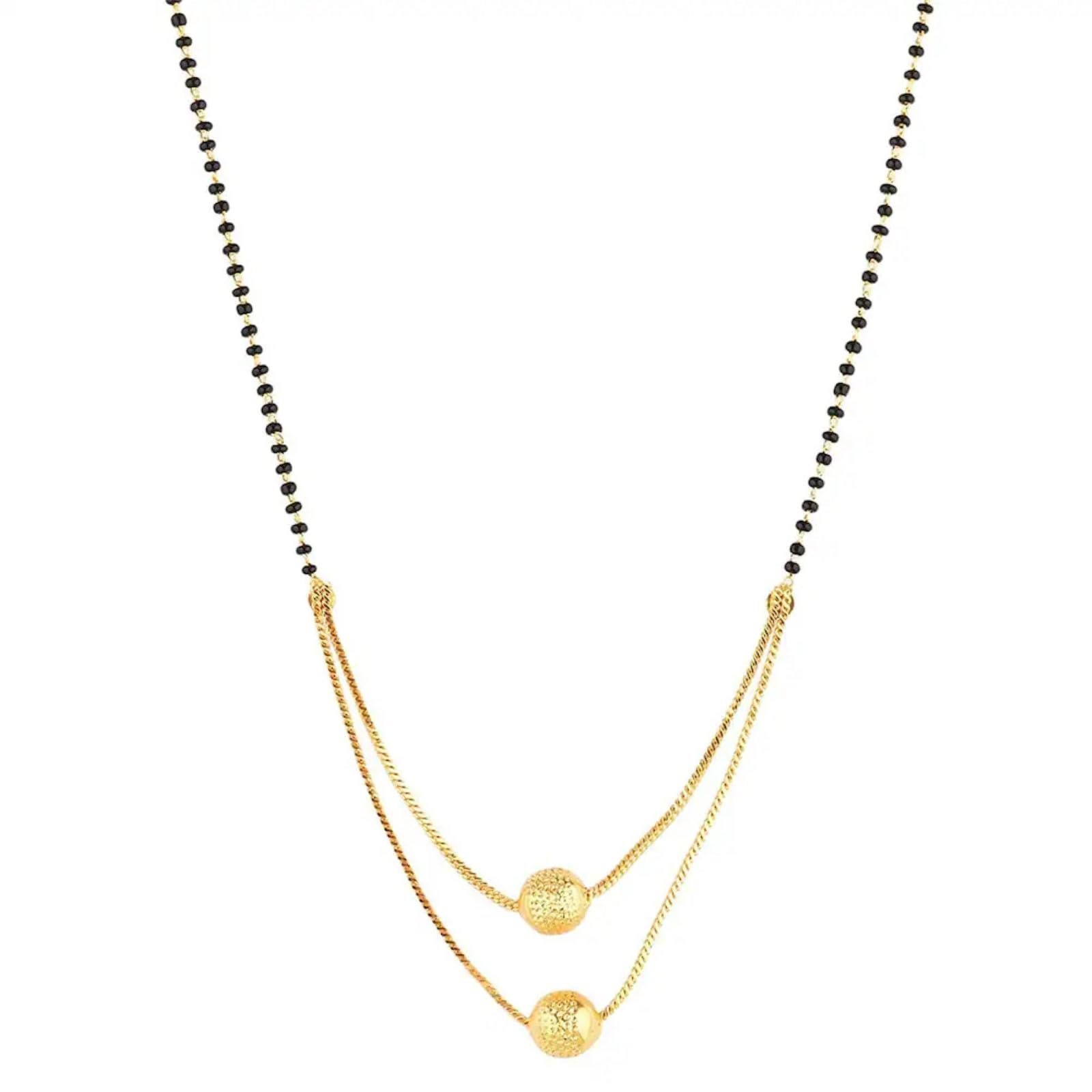 DGJewel Two-Layer Mangalsutra Necklace, 45.7 cm Gold-Plated Chain, Black Beaded Design with American Diamond Studded Pendant_-image-33