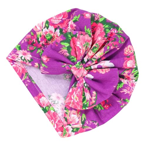 Image of BabyMoon Beanie Floral Bow Baby Boy's & Girl's Cap Kids | Toddler Infant Hat | Purple | 6-48 Months