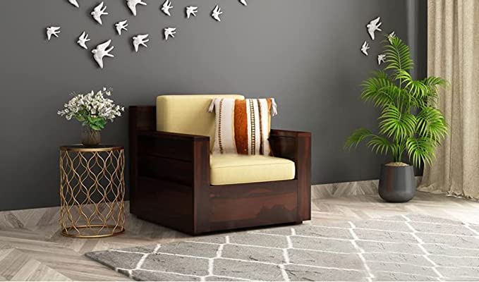 furnesho sheesham wooden single seater sofa set for living room home bedroom office hotel | wooden 1 seater sofa set | solid wood sofa set | walnut finish