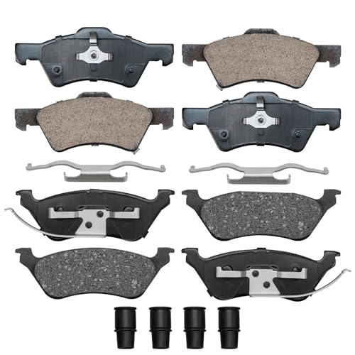 Image of Detroit Axle - Brake Pads for 2001-2007 Dodge Grand Caravan Chrysler Town & Country Voyager, Front and Rear Ceramic Brake Pads w /Hardware 2002 2003 2004 2005 2006 Replacement
