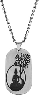 shiv jagdamba Lord Buddha Under Bodhi Tree Meditating Yoga Black Silver Stainless Steel Pendant Necklace Chain For Men Women-picture-13
