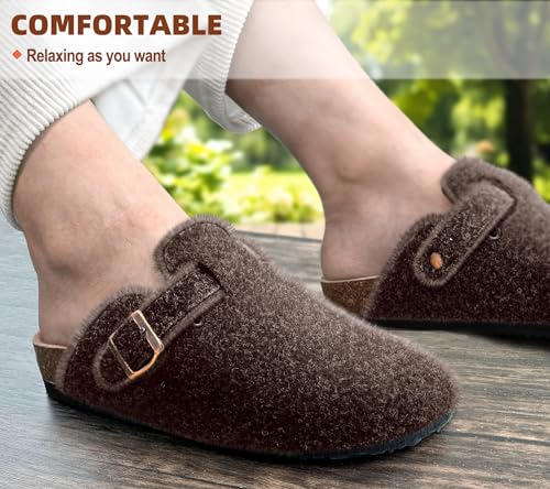 Image of BULLIANT Women Mules Clogs-Memory Foam Cushioned Cork Footbed-Fleece Lined
