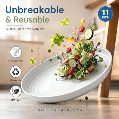 Image of Wheat Straw Dinner Plates Set of 6, 11In Big Deep Dish Plate,White | Unbreakable Kitchen Plates, Microwave Safe & Dishwasher Safe for Party, RV, Dinner