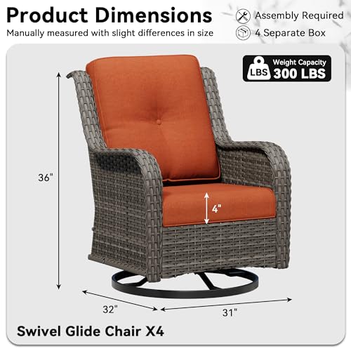 Image of 4 Piece Outdoor Swivel Rocker Patio Chairs Set, Patio Chairs Set of 4 with Thickened Olefin Cushions, High Back and Deep Seating, Hand-Woven PE Rattan for Porch, Deck, Orange