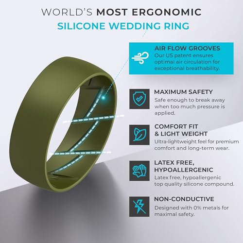 Image of ThunderFit Silicone Rings for Him and Her, Rubber Engagement Bands Unisex - 1 /4 /5 /7 /8 Variety Multipack