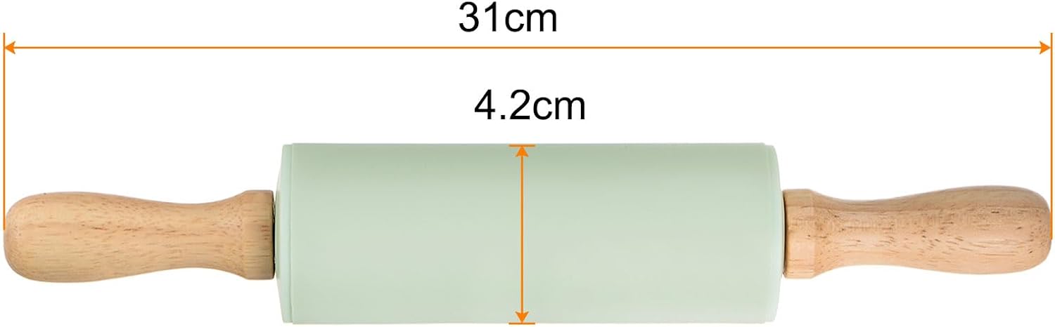 HARFINGTON Silicone Rolling Pins for Baking 12 Inch Wooden Handle Non Stick Rolling Pin Small Roller Playdough Rolling Pins for Dough Pizza Pastry Fondant Kitchen, Light Green image 2