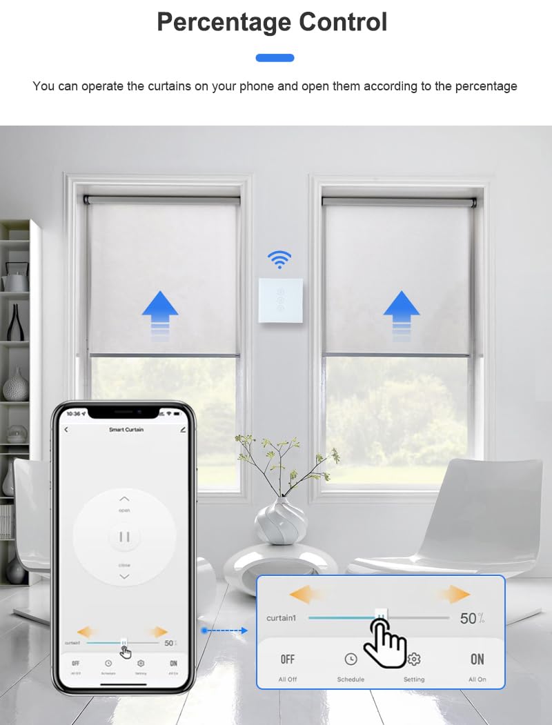 Interruptor de persiana WiFi, 1 unidad Smart Rolladen Temporizador de persianas, interruptor WiFi con control porcentual, control de persianas Smart Home, compatible con Alexa, Google, etc