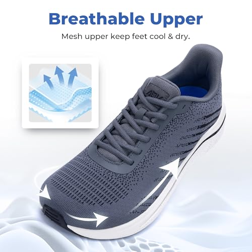 MAFEKE Mens Wide Walking Shoes Orthotic Arch Support Running Sneakers Tennis Gym Shoes for Plantar Fasciitis Pain Relief Grey US 10