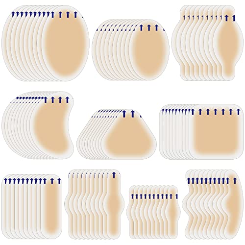 100 Pcs Blister Bandages Pads Gel Hydrocolloid Bandages Waterproof Adhesive Blister Prevention for Feet Heel Fingers Toes Forefoot Blister,10 Size