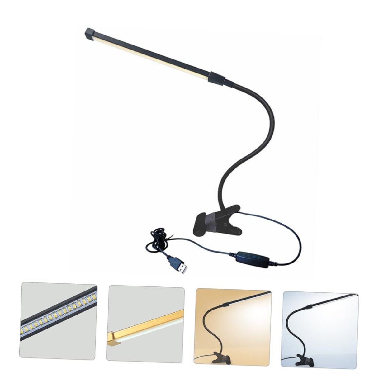 2 Pièces Lampe de Bureau LED Clip USB Réglable Niveaux Dimmable Lecture Protection des Yeux pour Chambre et Bureau