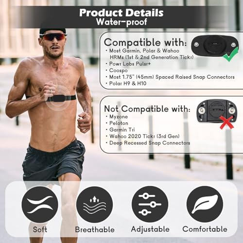 Verstellbarer Pulsgurt Elastisch 70cm bis 115cm, ELEPRUC Cardio-Gürtel, Pulsmesser Brustgurt, Herzfrequenz Brustgurt Kompatibel mit Garmin, Wahoo, Polar H10/H9, Coospo, Magene, Bryton, Livlov