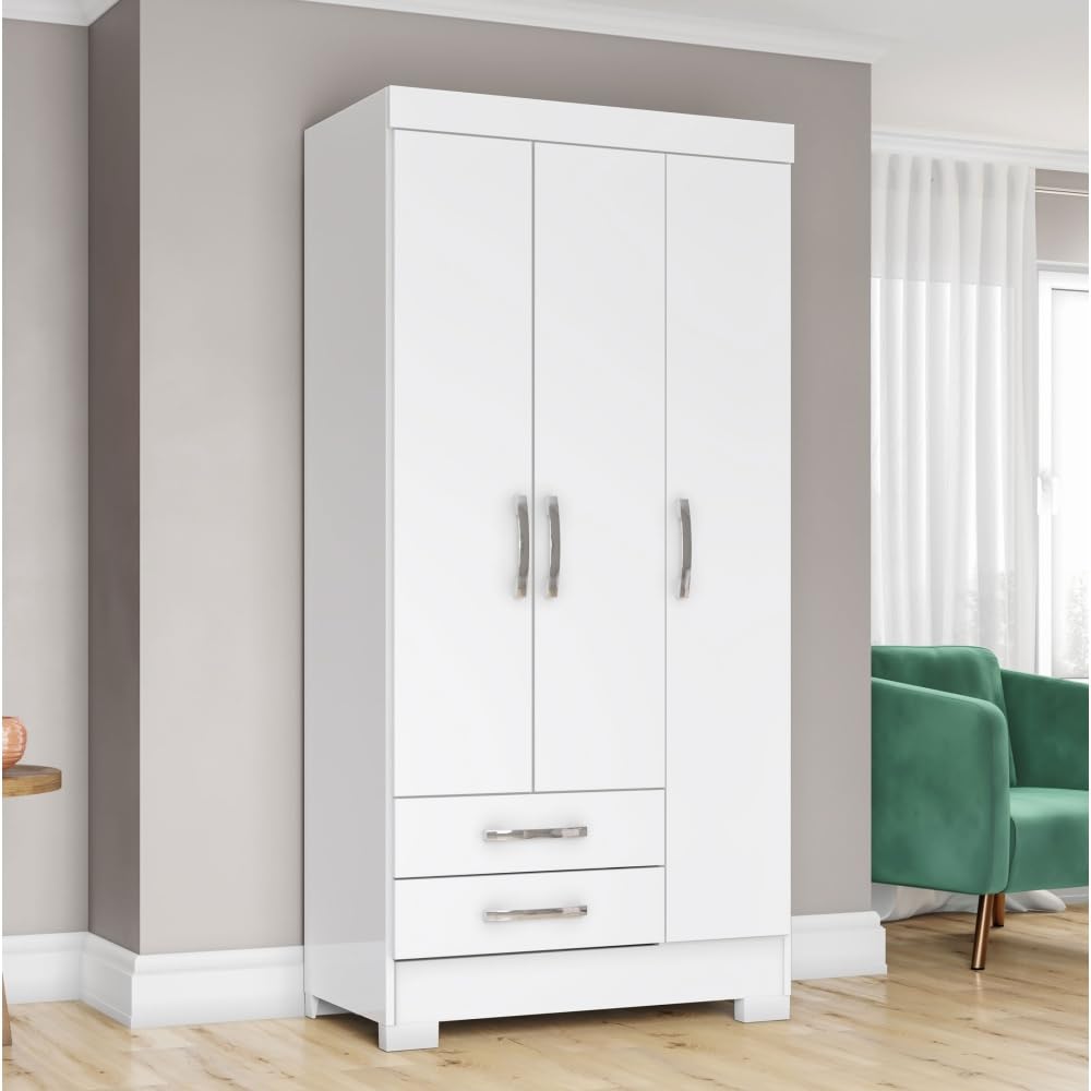 Befara Armoire JUVÉNILE avec TIROIRS MANAOS, Blanc, 82,5 x 46,5 x 185 cm, Petit Placard de 80 cm avec tiroirs et étagères, Petits placards, armoires à portemanteaux, armoires pour Jeunes