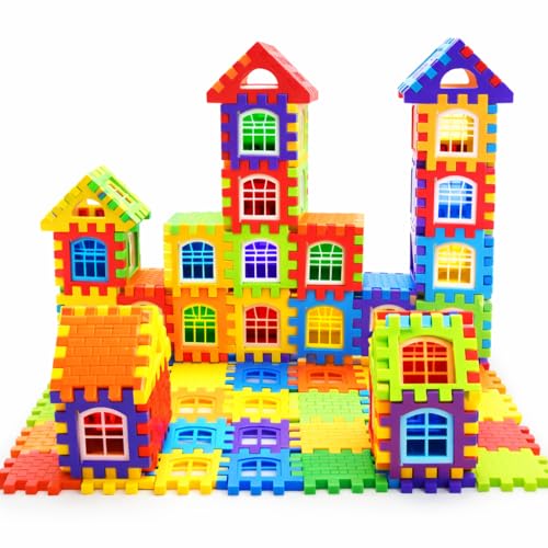 Image of House Building Blocks for Kids 3+ Years, 92 Pcs | Interlocking STEM Construction Toy, Creative Play, Fine Motor Development, Birthday Return Gift