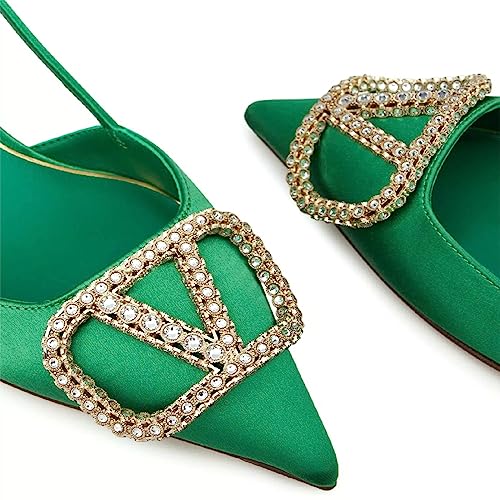 Image of Women Heeled Slingback Sandals V Buckle Closed Pointed Toe Stiletto High Heels Slip-On Backless Evening Prom Party Dress Shoes