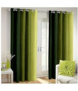 Home Desirica Polyester Blend Super Thick Loom 7x4-ft Door Curtains (Green) - 2 Pieces