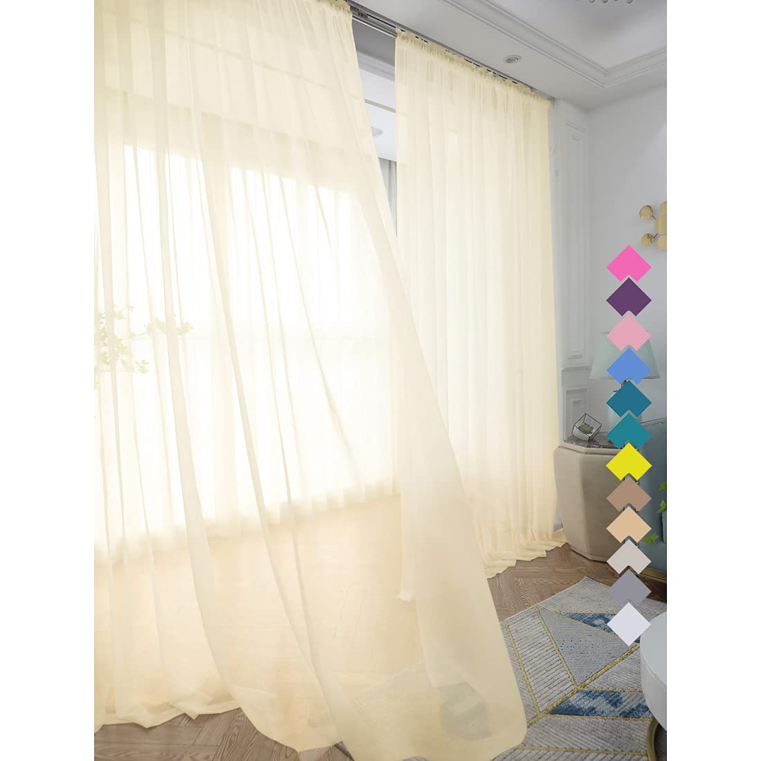 L&TEC Window Light Yellow Sheer Curtains 60 Inches Width 63 Inches Long 2 Panels Sheer Curtain Clear Curtains Basic Rod Pocket Panel for Home Living Room Bedroom Kids Room Yard Patio Parlor Sliding — image 1