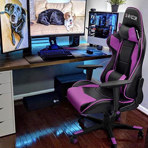 Homall Gaming Chair, Office Chair High Back Computer Chair Leather Desk Chair Racing Executive Ergonomic Adjustable Swivel Task Chair with Headrest and Lumbar Support (Violet)