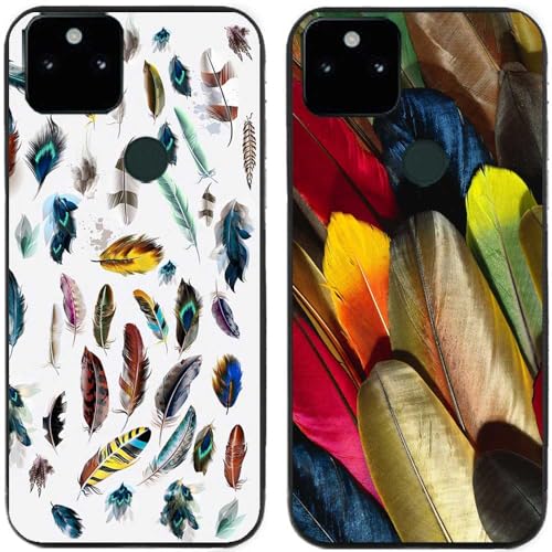 Pack de 2 fundas protectoras de silicona TPU para Google Pixel 5a 5G, diseño de plumas de colores