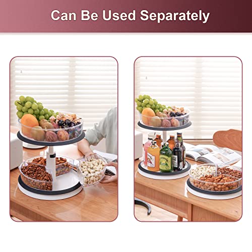 2 Tier Lazy Susan Organizer Clear Turntable for Cabinet Bathroom Countertop and Pantry with Large Spice Rack (11 Inch, White)