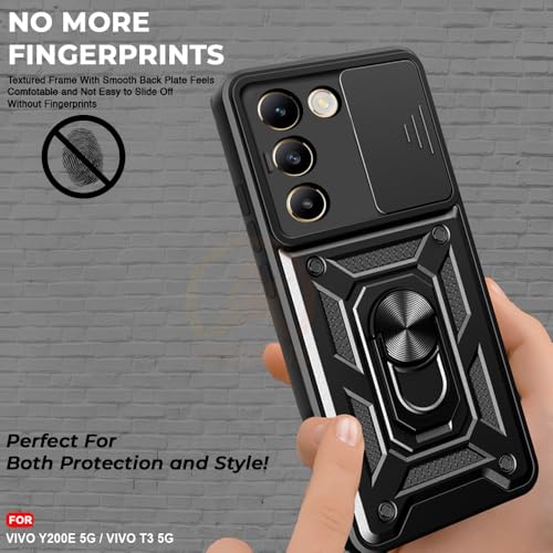 Image of Armor Bumper Back Cover Case for Vivo Y200E 5G / T3 5G | Rotating Camera Cover, Ring Holder & Kickstand | Heavy Duty & 360 Degree Protection Vivo Y200E 5G / T3 5G Back Cover (Black)