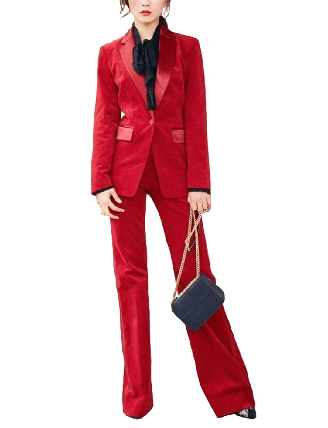 Alloaone Completi da Donna in Pile con Pantaloni da Lavoro Set da Smoking da Ufficio per Signora d'Affari Abbigliamento da Lavoro Formale